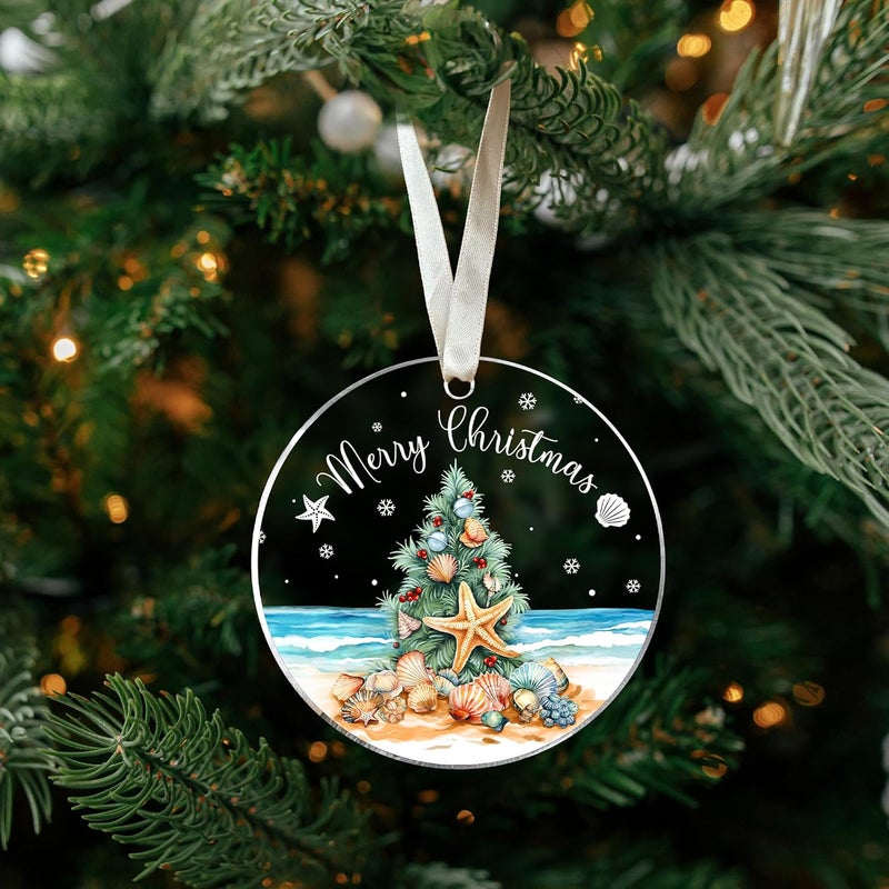 SUCHAGIFT Beach Christmas Ornaments, Coastal Tropical Christmas Ornaments - Florida Hawaii Christmas Ornament - Beach Gifts for Women, Lovers - Coastal Themed Gifts - Acrylic Ornament 2025 - Image 5